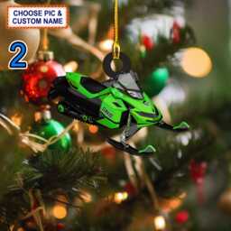 Custom Name Snowmobile Motorcycle Christmas Ornament, Tree Hanging Decor, Flat 2D Ornament Acrylic/ Wooden, Lover Gifts - thumbnail 2