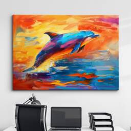 Dolphin Animal Sea Ocean Life Abstract Modern Painting Wall Art, Framed Canvas Poster Print, Home Kitchen Office Room Decor, Kids Gifts - thumbnail 1