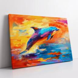 Dolphin Animal Sea Ocean Life Abstract Modern Painting Wall Art, Framed Canvas Poster Print, Home Kitchen Office Room Decor, Kids Gifts - thumbnail 2