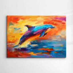 Dolphin Animal Sea Ocean Life Abstract Modern Painting Wall Art, Framed Canvas Poster Print, Home Kitchen Office Room Decor, Kids Gifts - thumbnail 3