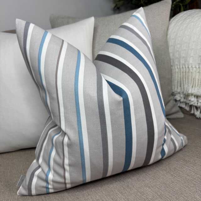 striped Blue Grey Cushion Cover, Pillow Cover For Sofa - Chair/Cotton Design John Lewis Fabric - image 1