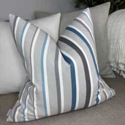 striped Blue Grey Cushion Cover, Pillow Cover For Sofa - Chair/Cotton Design John Lewis Fabric - thumbnail 3