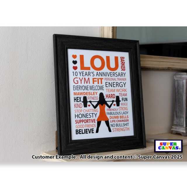 Happy Birthday Gym Fitness Personalised Word Art Framed A4 Print Handmade Gift For Wife Best Friend Daughter Sister Girlfriend Her - image 1