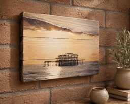 Personalised Travel Photo On Wood, Custom Holiday Picture Print, Rustic Wooden Wall Art, Beach Sunset Memory Gift - thumbnail 1