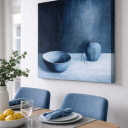 Surrealist Original Painting - Quirky Blue Apple & Bowl Wall Art, Visual Metaphor - thumbnail 2