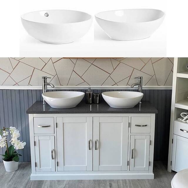 White Painted Bathroom Vanity Unit Cabinet Ceramic Basin Tap Set Grey Quartz 402Pgqcbcx2 - image 1