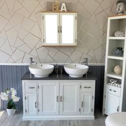 White Painted Bathroom Vanity Unit Cabinet Ceramic Basin Tap Set Grey Quartz 402Pgqcbcx2 - thumbnail 2