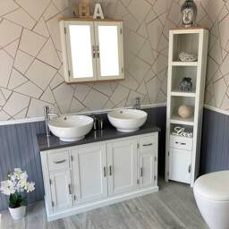 White Painted Bathroom Vanity Unit Cabinet Ceramic Basin Tap Set Grey Quartz 402Pgqcbcx2 - thumbnail 3