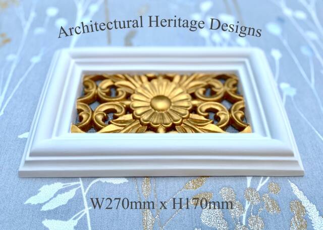 Decorative Handmade Victorian Plaster Air Vent Cover - Hand Painted in Antique Gold - Mesh Included - image 1