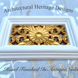 Decorative Handmade Victorian Plaster Air Vent Cover - Hand Painted in Antique Gold - Mesh Included - thumbnail 2