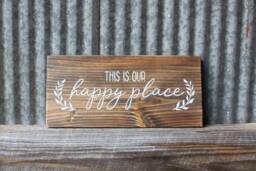 This Is Our Happy Place Rustic Reclaimed Wood Sign Farmhouse Decor Custom Hand Painted Home Wall Art Gift Bedroom Country - thumbnail 1