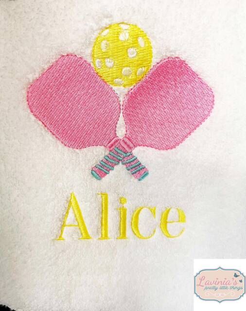 Personalised Pickle Ball Tennis Towel, Embroidered Paddle Racket, Ball, Custom Name, Women's Pickleball Sports Gifts - image 1