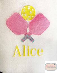Personalised Pickle Ball Tennis Towel, Embroidered Paddle Racket, Ball, Custom Name, Women's Pickleball Sports Gifts - thumbnail 1