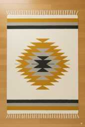 Handwoven Wool Kilim Rug Mustard & Beige, Modern Boho Decor, Natural Wool Handmade Runner - thumbnail 1