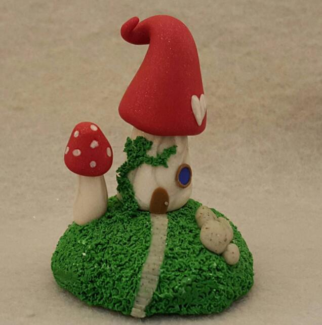 Gnome Home With Vines - Mushroom Figurine Miniature Polymer Clay Sculpture - image 1
