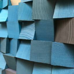 Geometric Wood Wall Art - Blue Shades, Reclaimed Pine, Sound Diffuser - thumbnail 4