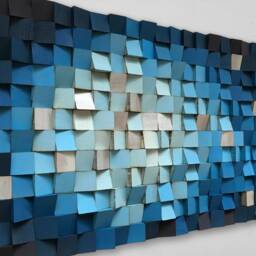 Geometric Wood Wall Art - Blue Shades, Reclaimed Pine, Sound Diffuser - thumbnail 3