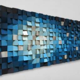 Geometric Wood Wall Art - Blue Shades, Reclaimed Pine, Sound Diffuser - thumbnail 2