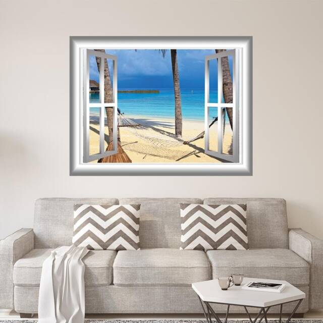 Vacation Spot Hammock Palm Trees Beach Scene Vinyl Wall Decal - Vwaq Nw80 - image 1