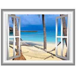 Vacation Spot Hammock Palm Trees Beach Scene Vinyl Wall Decal - Vwaq Nw80 - thumbnail 2