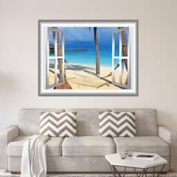 Vacation Spot Hammock Palm Trees Beach Scene Vinyl Wall Decal - Vwaq Nw80 - thumbnail 1