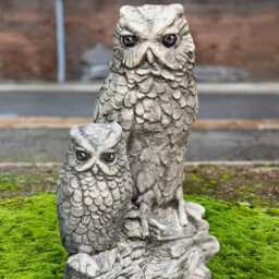 Concrete Owl Statue Cement Family Sculpture Stone Bird Figurine Outdoor Animal Ornament Handmade Owls Decoration Lover Gift Yard Art - thumbnail 2