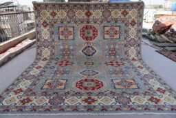8x10 Gray Afghan Rug, Traditional Geometric Hand Knotted Wool Tribal Kazak Natural Dyes, Large Oriental Living Room Rug - thumbnail 1