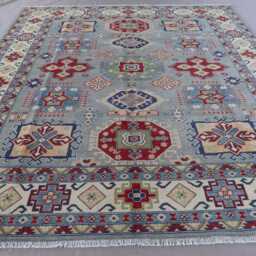 8x10 Gray Afghan Rug, Traditional Geometric Hand Knotted Wool Tribal Kazak Natural Dyes, Large Oriental Living Room Rug - thumbnail 3