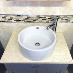 Grey Painted Wall Hung Vanity Unit - Cream Marble Top, Ceramic Basin - thumbnail 3