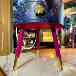 Peacock Side Table, Blue, Green & Teal Jewel Colours, Opulent Nightstand, Hot Pink Navy Bedside Round Small Table - thumbnail 4