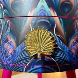 Peacock Side Table, Blue, Green & Teal Jewel Colours, Opulent Nightstand, Hot Pink Navy Bedside Round Small Table - thumbnail 3