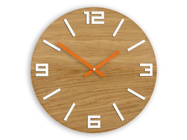Wall Clock Wood Clock Large Wall Gift Decor Unique Oak Clocks White Orange - image 1