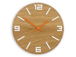 Wall Clock Wood Clock Large Wall Gift Decor Unique Oak Clocks White Orange - thumbnail 1