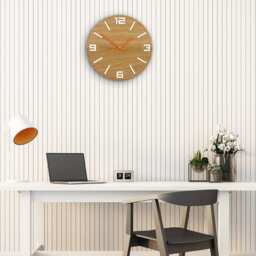 Wall Clock Wood Clock Large Wall Gift Decor Unique Oak Clocks White Orange - thumbnail 3