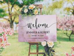 Floral Wedding Welcome Sign Canvas - Rustic Wall Decor - thumbnail 1