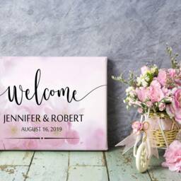 Floral Wedding Welcome Sign Canvas - Rustic Wall Decor - thumbnail 3