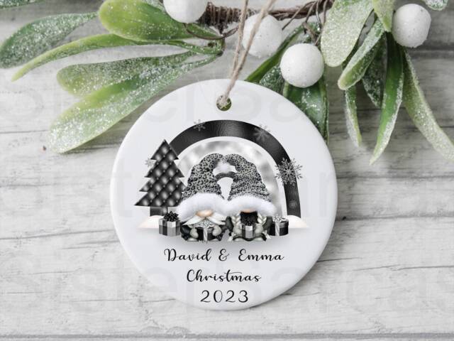 Gonk Couple Personalised Christmas Gift Present Boyfriend Husband Finace Keepsake Novelty Bauble Ornament Plaque Grey Decor