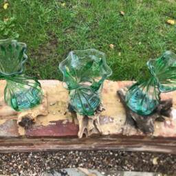 Handmade Molten Glass Vase On Teak Root Ornament Bowl Gift Trinket Wine Decanter - thumbnail 2