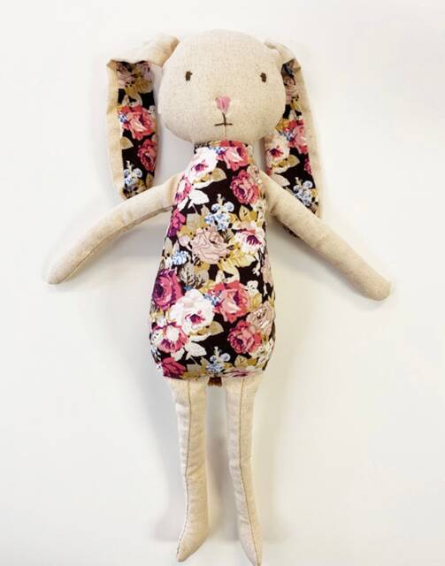 Petal Bunny Handmade Toy in Dark Floral Cotton & Linen Body. First Birthday Gift. Easter Bunny Toy. Baby Shower Gift For Boys Girls - image 1