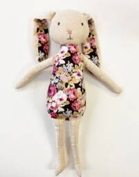 Petal Bunny Handmade Toy in Dark Floral Cotton & Linen Body. First Birthday Gift. Easter Bunny Toy. Baby Shower Gift For Boys Girls