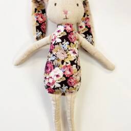 Petal Bunny Handmade Toy in Dark Floral Cotton & Linen Body. First Birthday Gift. Easter Bunny Toy. Baby Shower Gift For Boys Girls - thumbnail 3