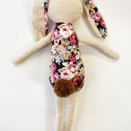 Petal Bunny Handmade Toy in Dark Floral Cotton & Linen Body. First Birthday Gift. Easter Bunny Toy. Baby Shower Gift For Boys Girls - thumbnail 2