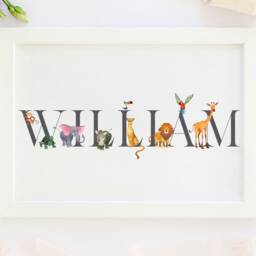 Personalised New Baby Gift, Zoo Animals, Name Print, Animals Themed Nursery, Print For Boy - thumbnail 3