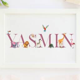Personalised New Baby Gift, Zoo Animals, Name Print, Animals Themed Nursery, Print For Boy - thumbnail 2
