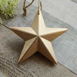 Gold Wooden 3D Chunky Hanging Star Decoration - The Home & Hearts Shop Rustic Shabby Wall Decor Christmas Wedding Gift - thumbnail 2