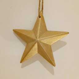 Gold Wooden 3D Chunky Hanging Star Decoration - The Home & Hearts Shop Rustic Shabby Wall Decor Christmas Wedding Gift - thumbnail 3