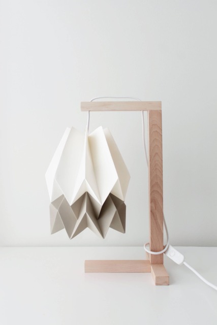 Table Lamp, Origami Lamp - Lamp Polar White With Light Taupe Wooden Structure - image 1