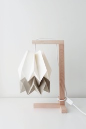 Table Lamp, Origami Lamp - Lamp Polar White With Light Taupe Wooden Structure