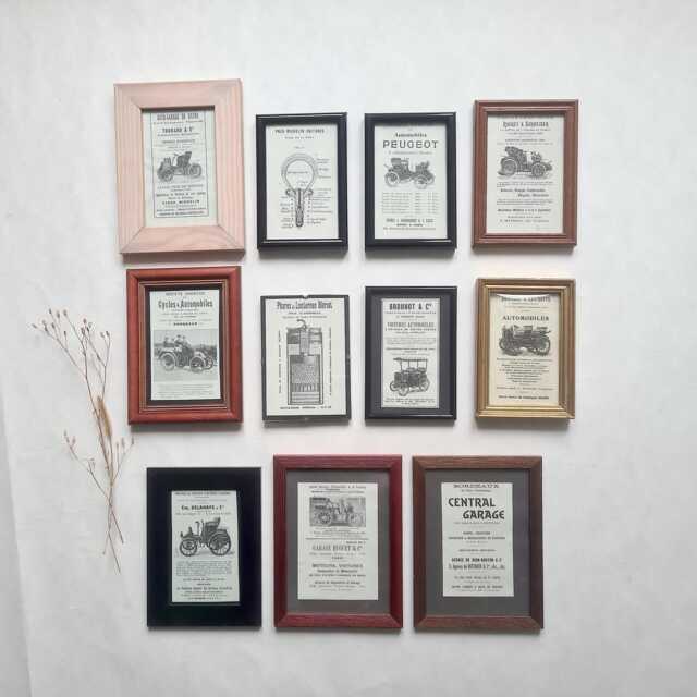 Vintage Pictures Set 11 Peugeot Michelin Car/Framed Advertising Mechanical Diagram/Black White/Wood & PVC Frame/Handmade French Retro - image 1