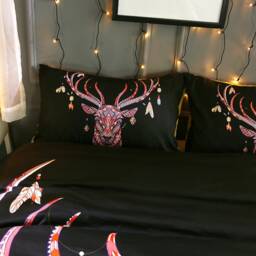 3D Elk Duvet Cover Set, Bohemian Bedding, Black Queen/King Size - thumbnail 3